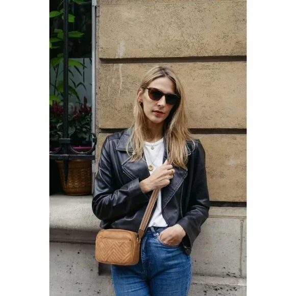 Women Camel Brown Imported Vegan Leather Quilted Shoulder Crossbody Handbags - Picture 2 of 6